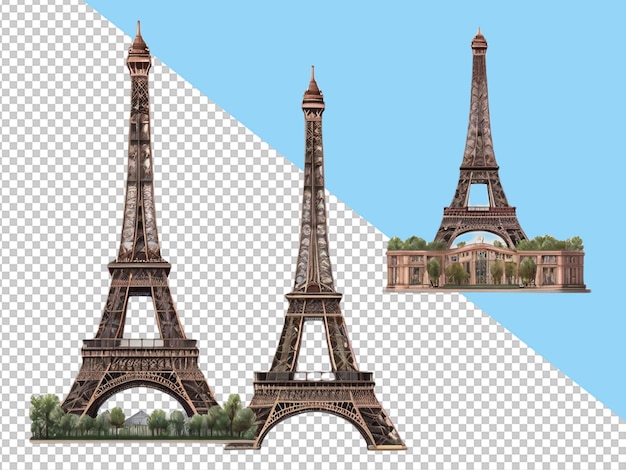 Psd de una torre eiffel en un fondo transparente