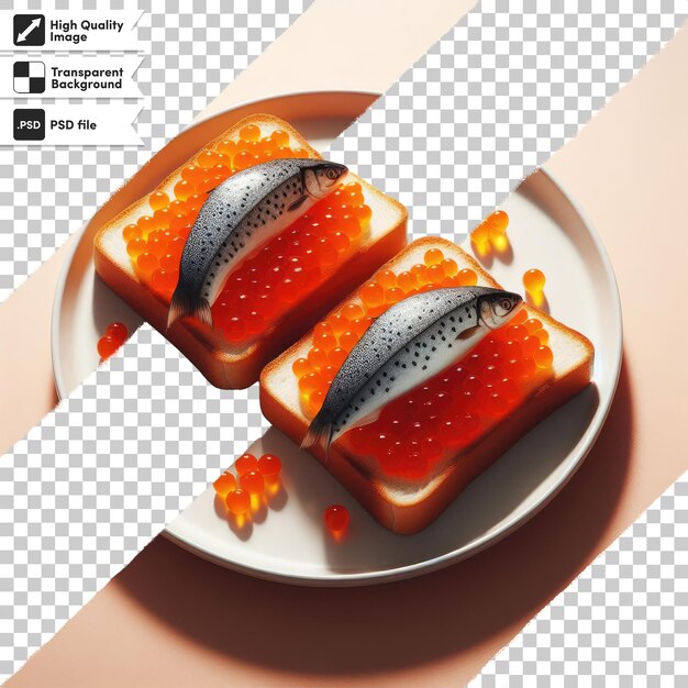 Psd tost com caviar vermelho em fundo transparente