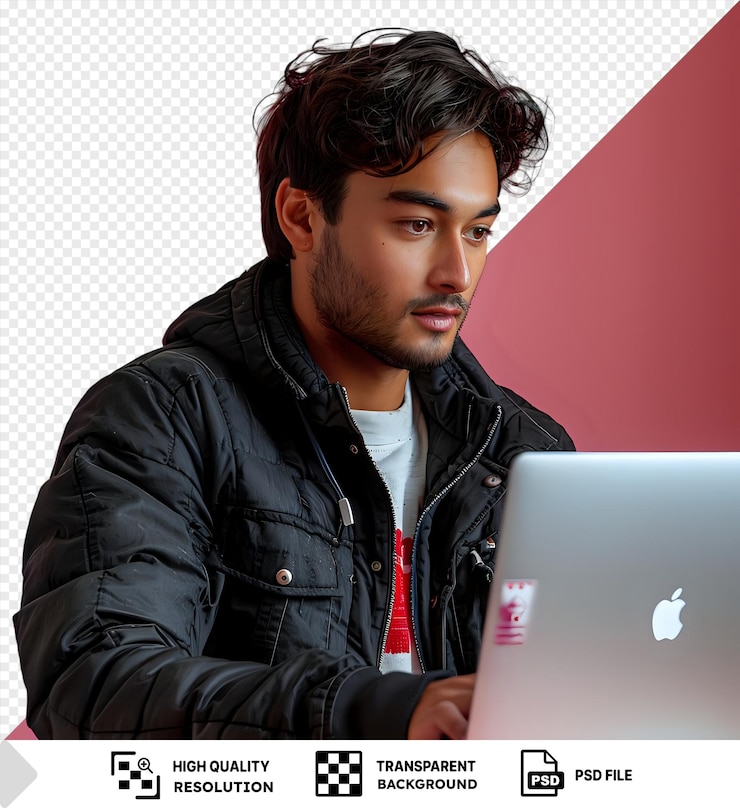 PSD psd transparent background handsome young man working at the laptop png psd