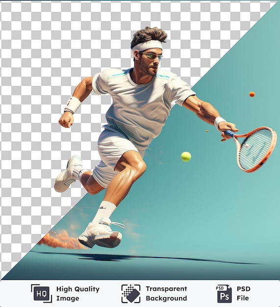 PSD psd avec transparent joueur de tennis 3d dessin animé acing un puissant service