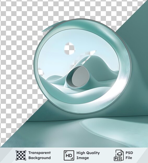 PSD transparente de alta calidad de diseño arquitectónico abstracto de azul azul con ventana circular que muestra O