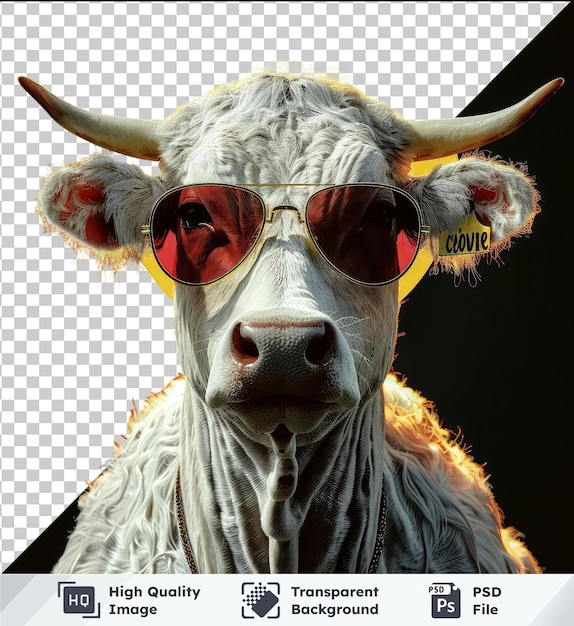 PSD psd transparente de alta calidad vaca en gafas de sol con texto 39cow39 en círculo amarillo