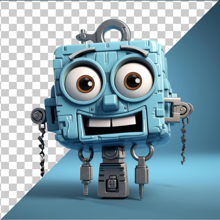 PSD psd con transparente d cerrajero dibujos animados haciendo llaves como un robot