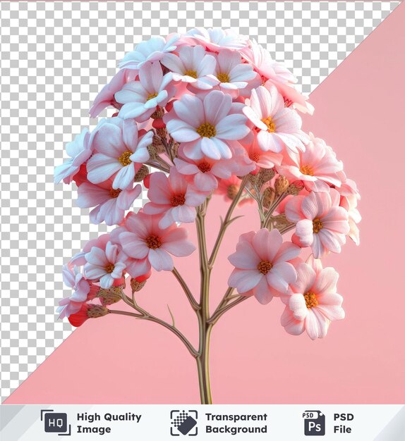 PSD psd transparente de alta qualidade de flor de yarrow em fundo rosa