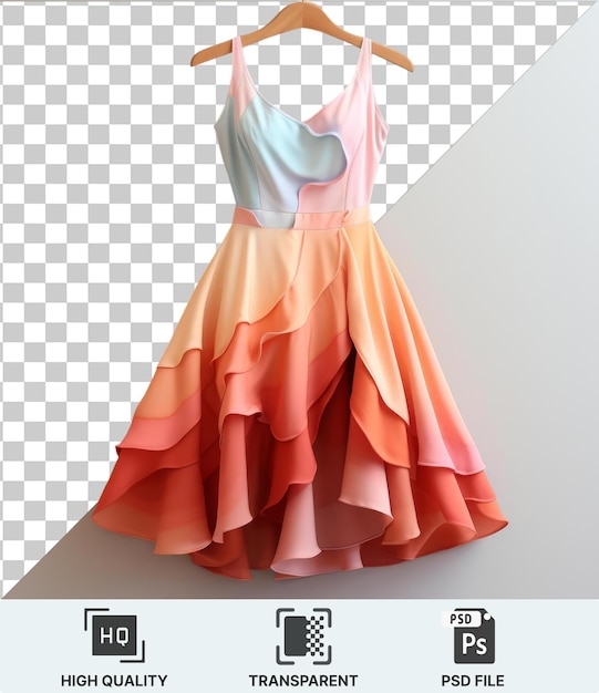 PSD psd transparente de alta qualidade um vestido exibido em um gancho de madeira