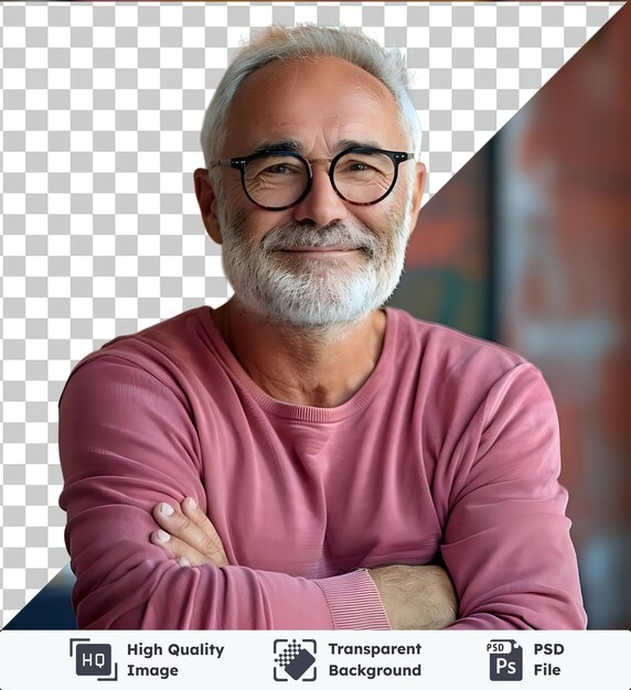 PSD psd con transparente de mediana edad hombre anciano canoso con gafas sobre aislado cara feliz sonriente