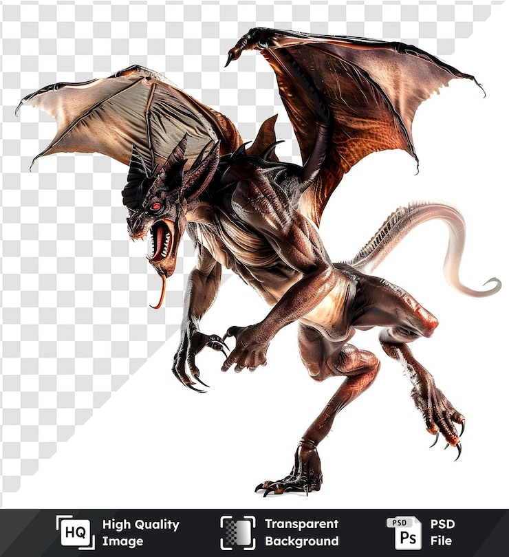 PSD psd trasparente di alta qualità di illustrazione 3d fierce brown dragon spreading wings