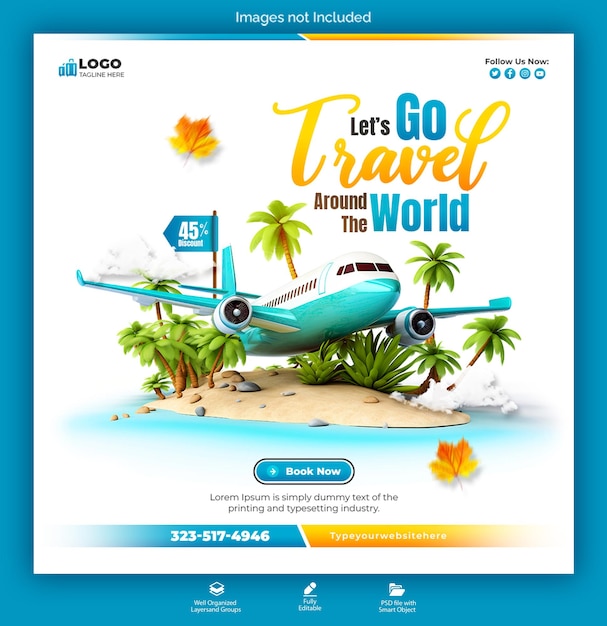 psd travel and tourism instagram post or social media post template