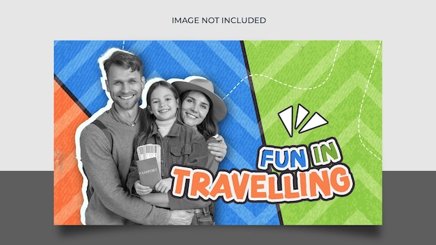 Psd travel youtube thumbnail design e modelo de banner da web para turismo