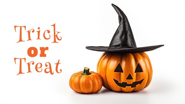 PSD psd trick or treat citrouille d'halloween avec une affiche de chapeau de sorcière