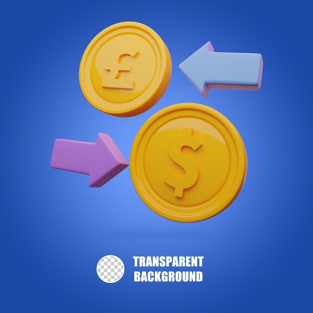 PSD troca de dinheiro libra e dólar símbolo de transferência de dinheiro ícone de moeda de dinheiro isolado renderização 3d