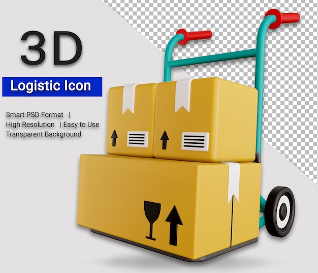 PSD psd trolley logistic icon ilustración 3d con fondo transparente