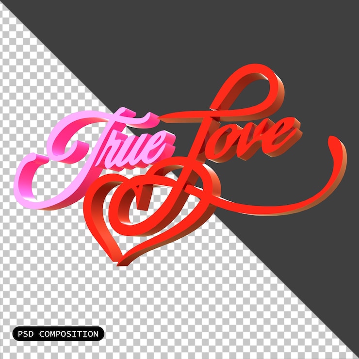 PSD psd true love 3d typographie-symbol isoliert 3d-render-illustration
