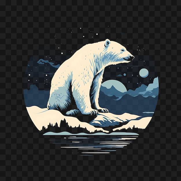 PSD psd de la tundra ártica con un oso polar azul helado y blanco gr oscuro plantilla clipart diseño de tatuaje