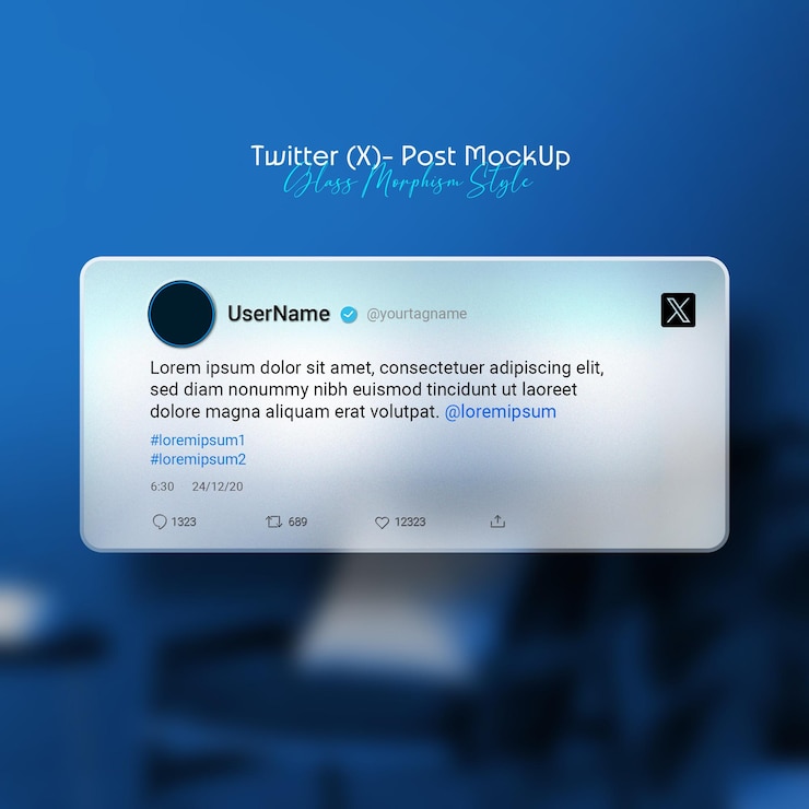 PSD psd twitter tweet e feed post mockup modo de luz de morfismo de vidro isolado