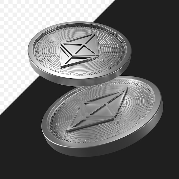 psd two ethereum coins 3d in the air transparent background