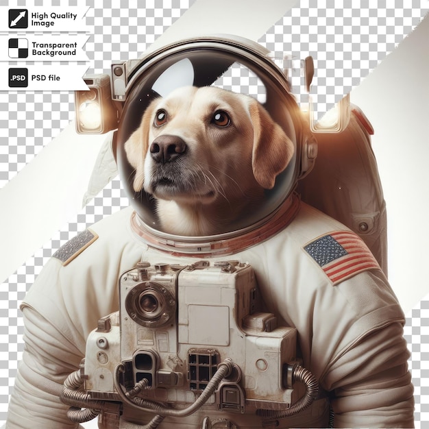 PSD psd um cão bonito em um traje de astronauta em fundo transparente com camada de máscara editável