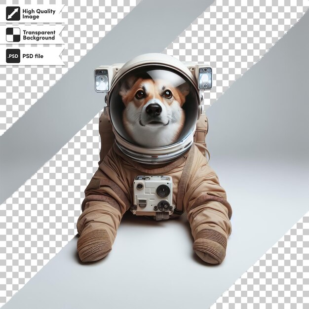 PSD psd um cão bonito em um traje de astronauta em fundo transparente com camada de máscara editável