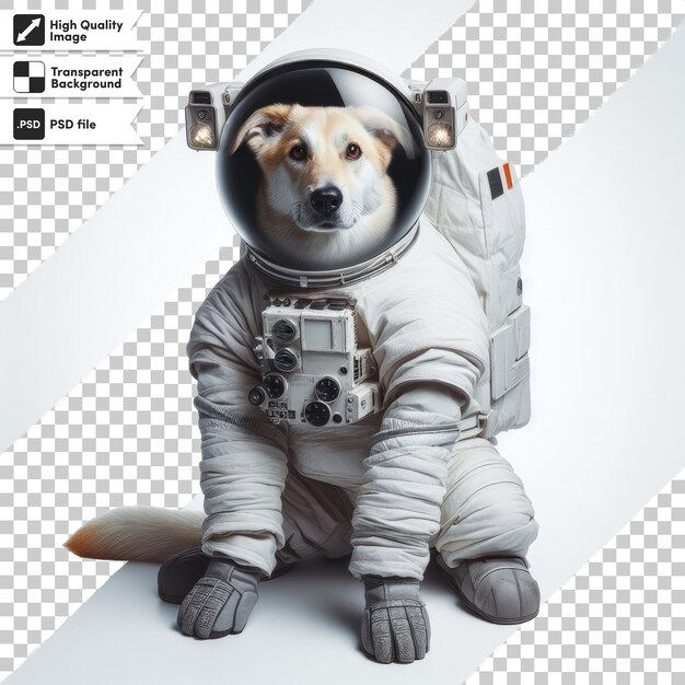 PSD psd um cão bonito em um traje de astronauta em fundo transparente com camada de máscara editável