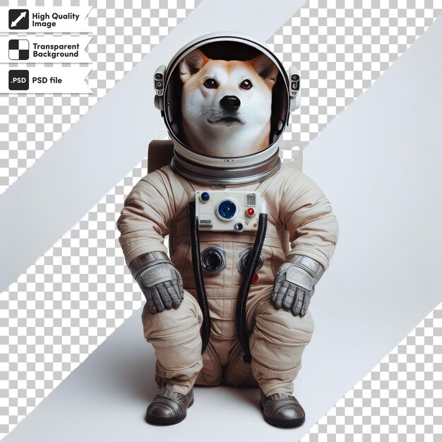 PSD psd um cão bonito em um traje de astronauta em fundo transparente com camada de máscara editável