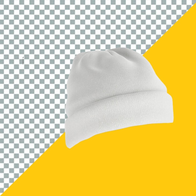 psd um chapéu branco com uma tampa branca sobre ele está em um fundo transparente amarelo