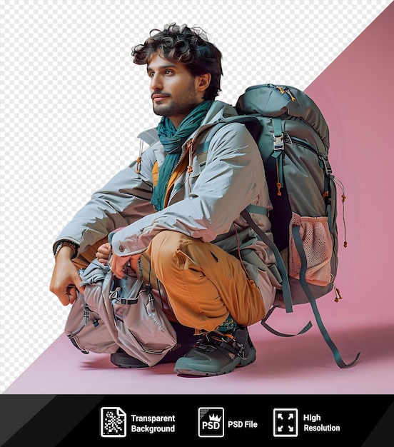 PSD psd um homem sentado no chão e embalando sua mochila png psd