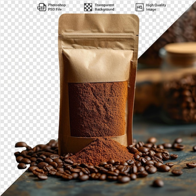 PSD psd um saco de grãos de café e pó de café isolado sobre um fundo transparente