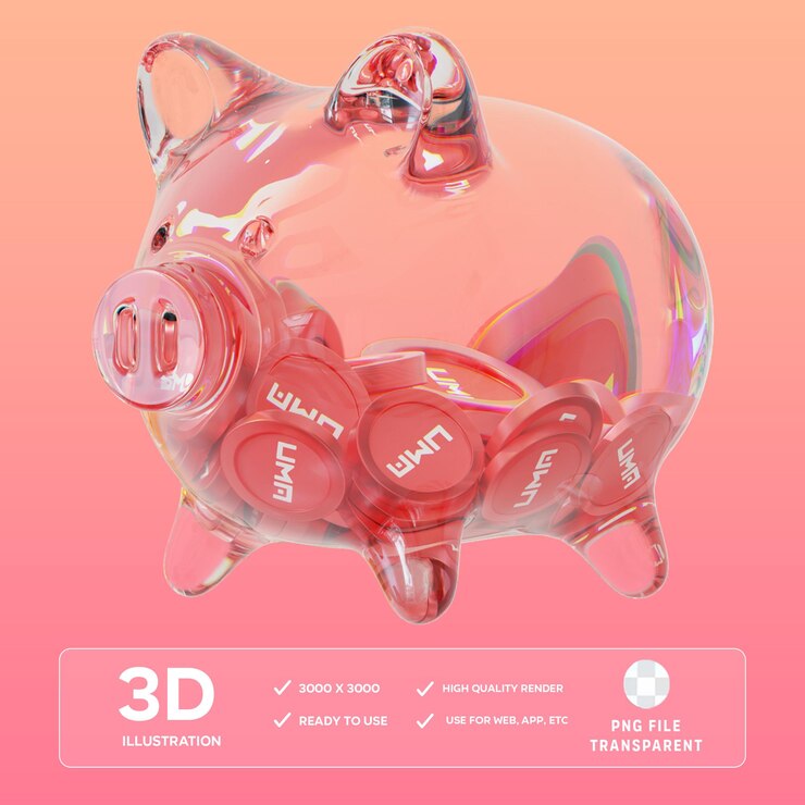 PSD psd uma cassetta di vetro trasparente con pile decrescenti di monete crittografiche illustrazione 3d