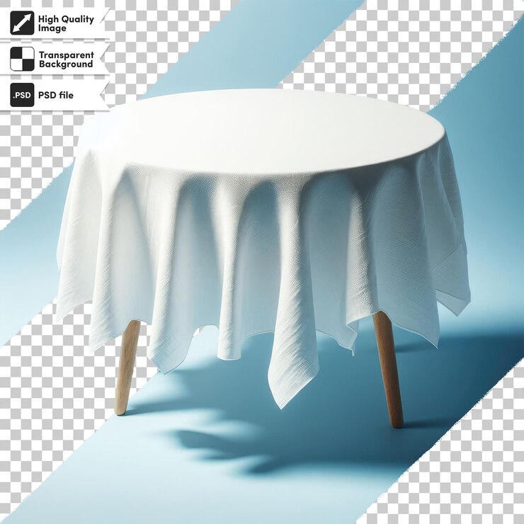 PSD psd uma mesa com uma toalha de mesa branca em fundo transparente