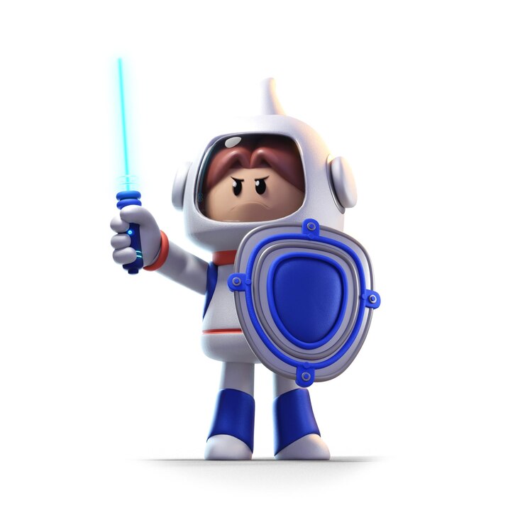 PSD un astronauta con spada laser e scudo