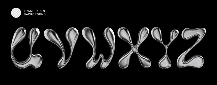 PSD psd un set di lettere 3d in cromo metallico u v w x y z