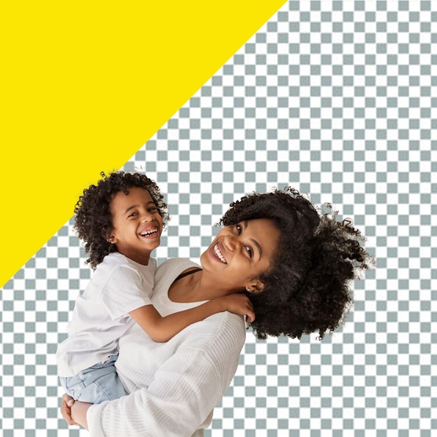 psd una madre e suo figlio posano per una foto con uno sfondo trasparente giallo