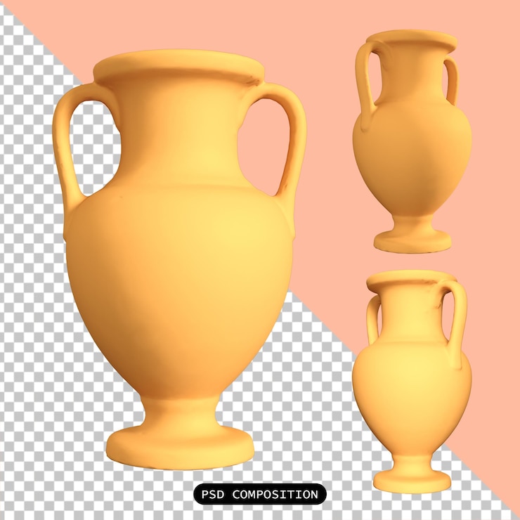 PSD psd vase guci ceramica antica isolata 3d render illustrazione