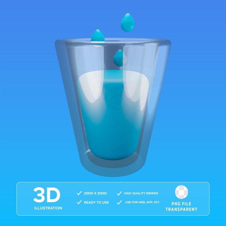 PSD un vaso de agua Ilustración en 3D