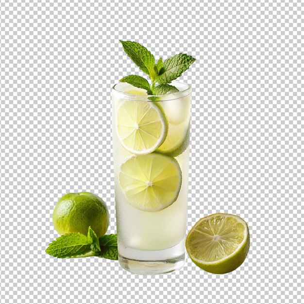 PSD psd de un vaso de bebida de limonada con una rebanada de limón sobre un fondo transparente