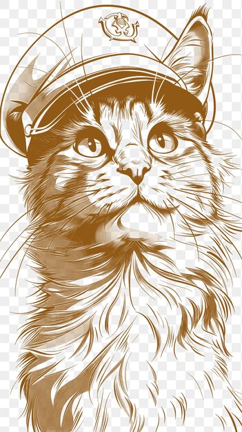 PSD psd vecteur du chat de manx portant un chapeau de marin avec une expression joviale portrage digital collage art ink
