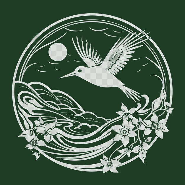 PSD psd et vecteur du nouvel an lunaire l'atmosphère de l'oiseau d'hirondelle dans le style contour t-shirt cadres art