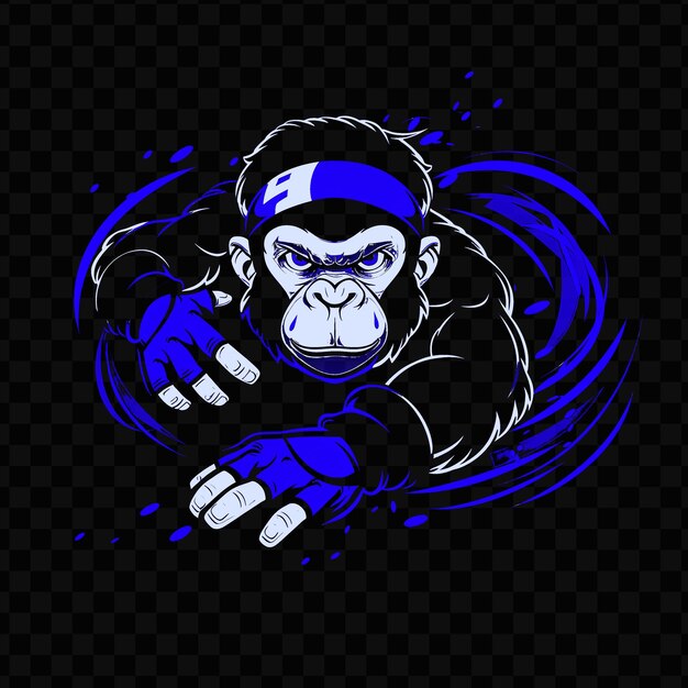 PSD psd vector agile monkey com uma faixa de cabeça de corredores de parkour e luvas t-shirt desi design tatuagem tinta