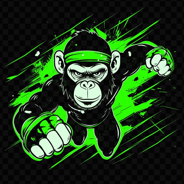 Psd vector agile monkey com uma faixa de cabeça de corredores de parkour e luvas t-shirt desi design tatuagem tinta