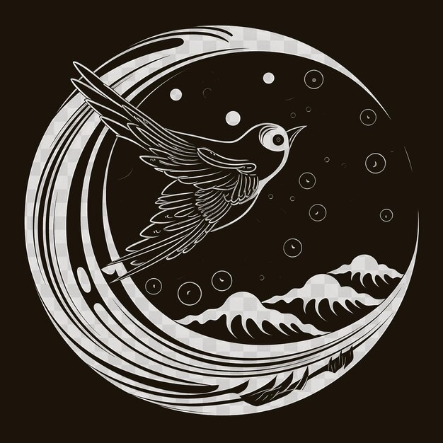 PSD psd y vector del año nuevo lunar atmosfera de pájaro de golondrina en el estilo contorno t-shirt marcos arte