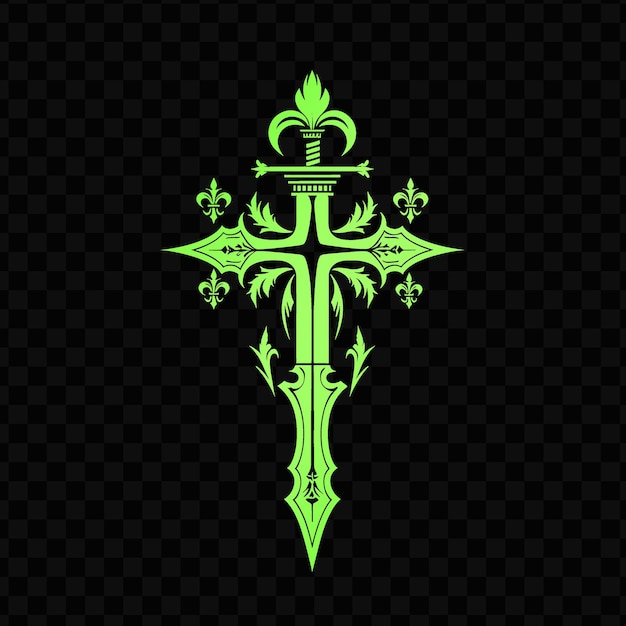 PSD psd vector crusader cross insignia logo con una espada y flor de lis d tinta de tatuaje de diseño creativo