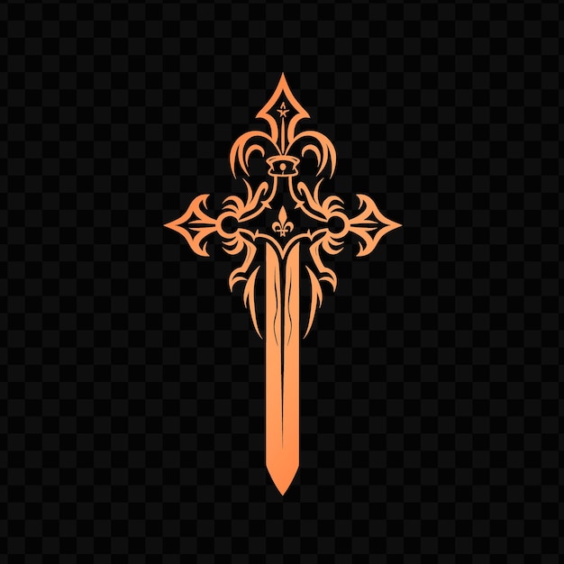 PSD psd vector crusader cross logo con fleur de lis y decoraciones de espadas tinta de tatuaje de diseño creativo