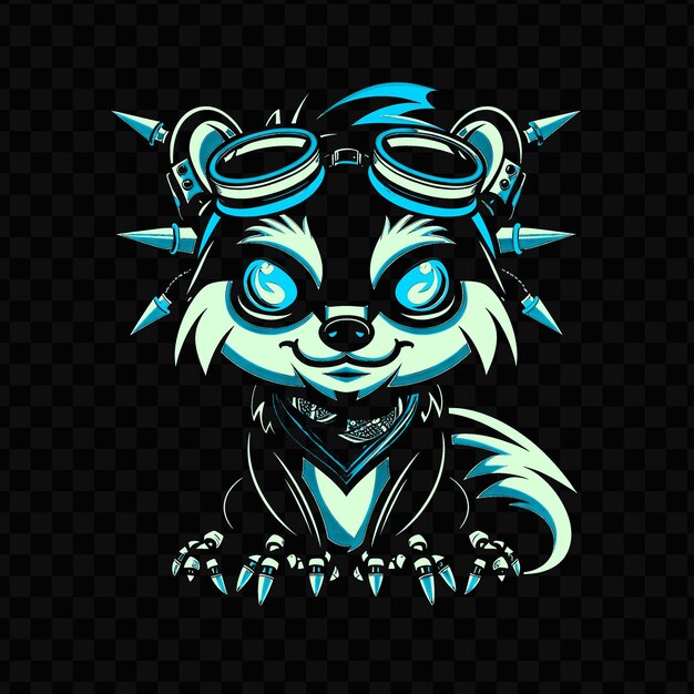 PSD psd vector cybernetic skunk com espinhos de metal e olhos verdes brilhantes nós t-shirt design tatuagem tinta