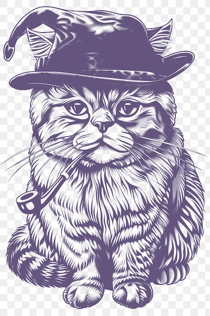 PSD psd vector de gato dobrado escocês com um chapéu de sherlock holmes e pipa parecendo tinta de arte de colagem digital
