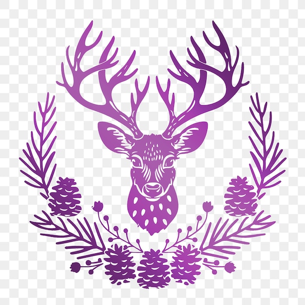 PSD psd vector deer frame art com pinheiros e ramos perenes para tatuagem de arte deco scribble