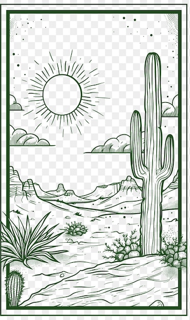 PSD Vector Desert Postcard Design com Southwestern Frame Style Design CNC Die Cut Tatuagem Design