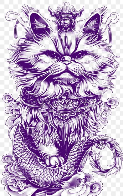 PSD psd vector du chat de l'himalaya avec un costume de dragon chinois à l'air exotique une encre d'art de collage numérique