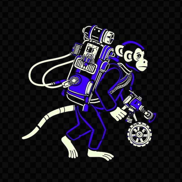 PSD psd vector energetic capuchin monkey com um jetpack a vapor e uma t-shirt design tattoo ink