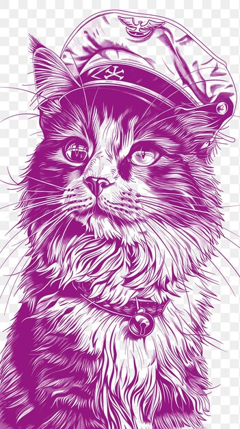 PSD psd vector de un gato de manx con un sombrero de marinero con una expresión jovial portr collaje digital tinta de arte