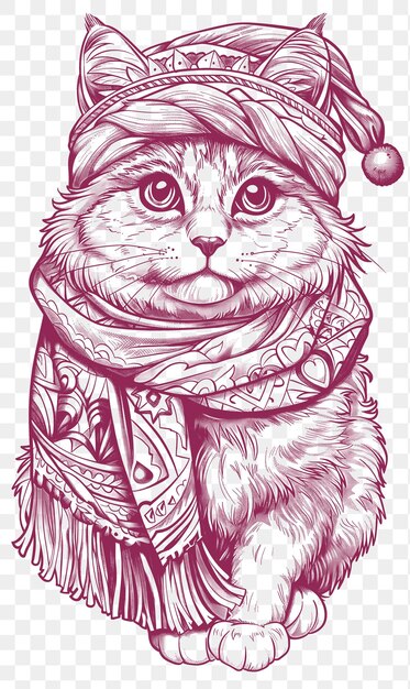 PSD psd vector de gato siberiano con una babushka con una tinta de arte de collage digital tradicional de expressio